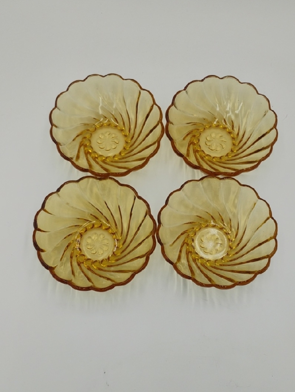 Hazel Atlas 1950-1960s Colonial Swirl Golden Amber Glass 4" Dessert Berry Bowls